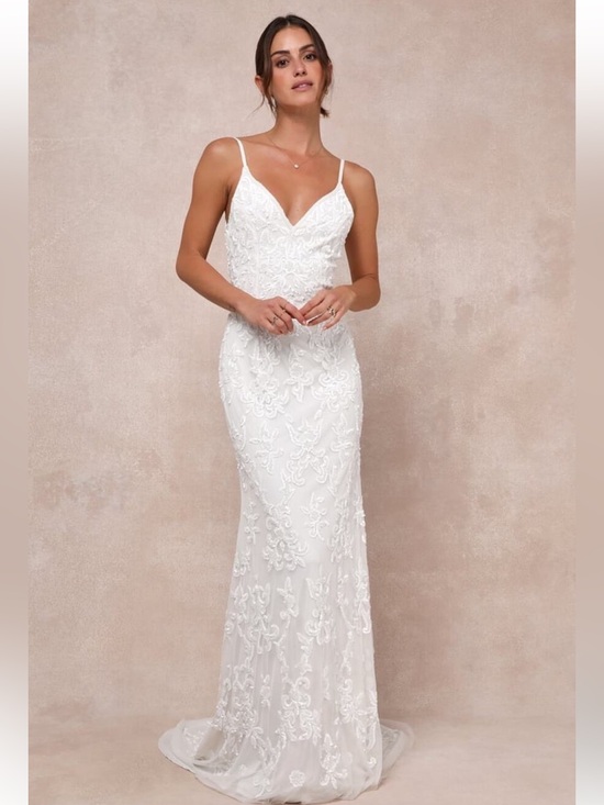 Lulus Dresses & Skirts - Lulus Everlasting Passion White Sequin Beaded Backless Maxi Dress Sz Small NWOT